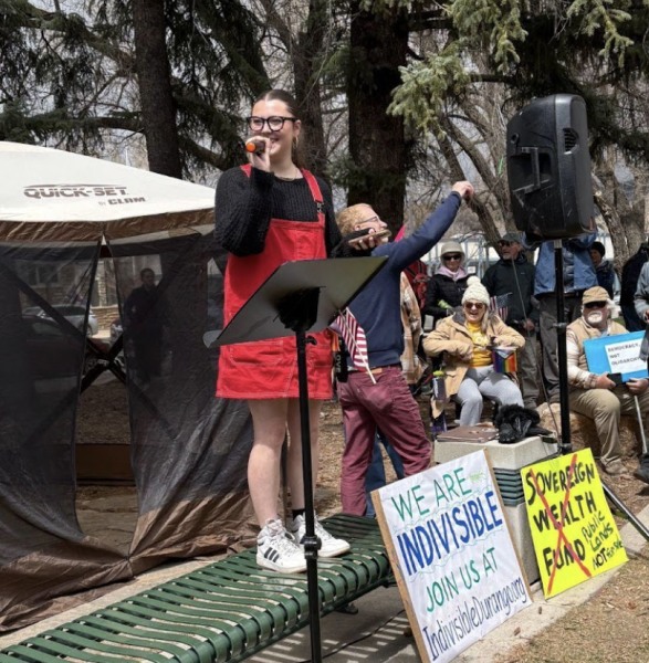 Youth Poet Laureate Zoe Golden speaks at an event in Durango. Courtesy of Zoe Golden